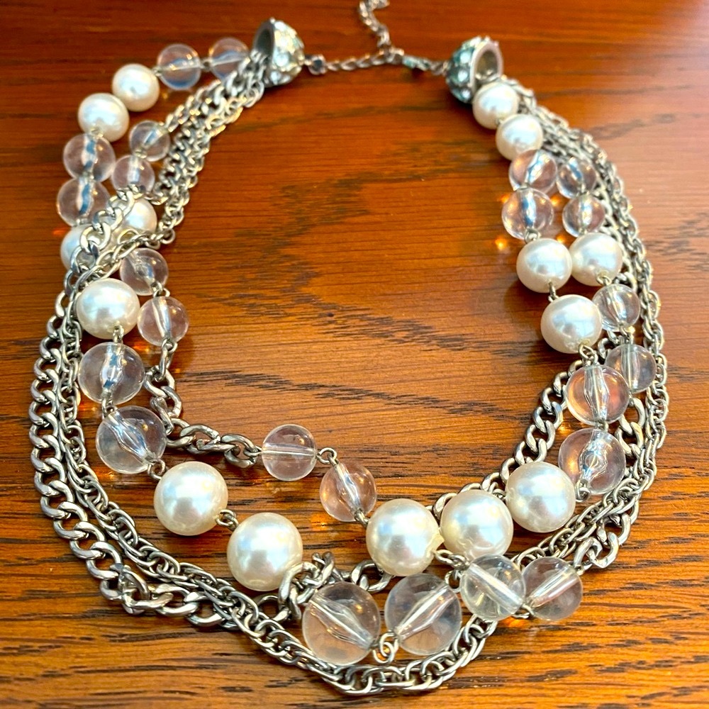 10/$10 cookie Lee Silver and White faux Pearl Necklace - Picture 2 of 4